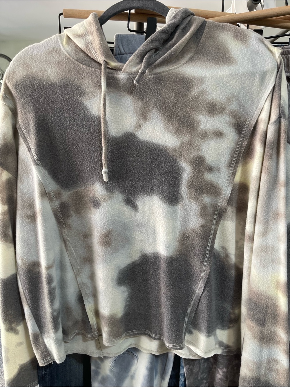 For The Republic Women's Tie-Dye Hooded Pullover - Gray, White, Cream